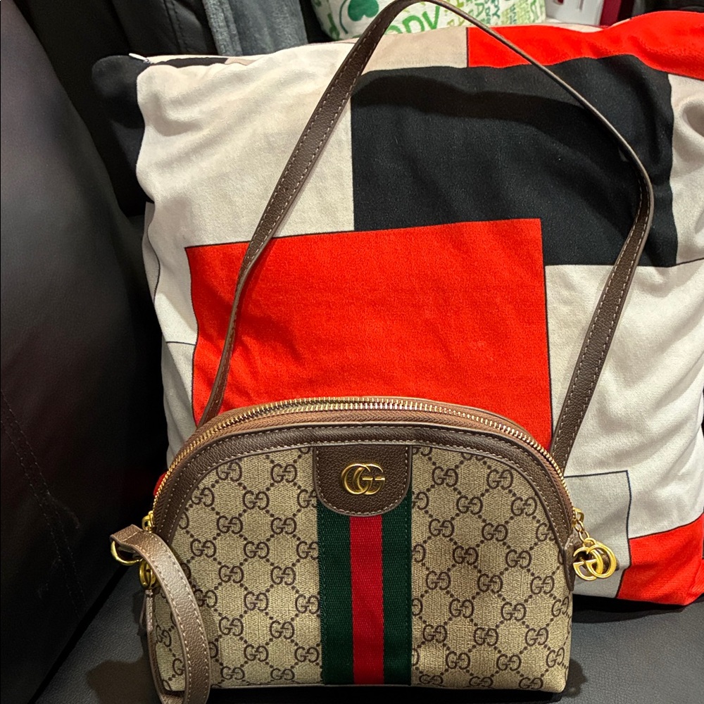 Gucci Monogram Crossbody Bag with Red and Green Stripe